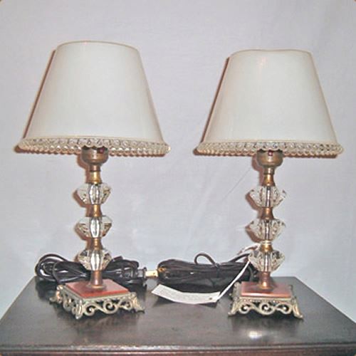 Pair of petite glass boudoir table lamps