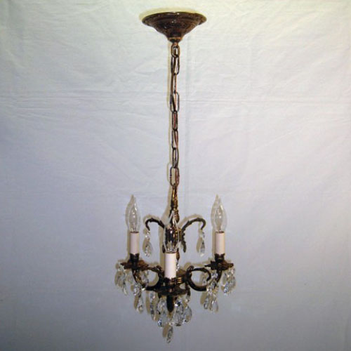 Cast brass and crystal chandelier with three lights