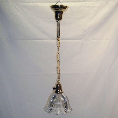 Brass pendant with Holophane-style shade