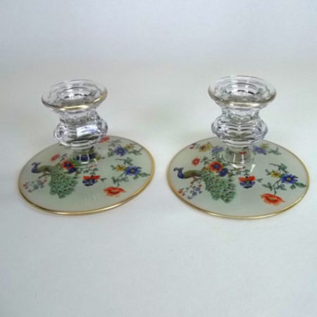 Pair of hand-painted glass candle holders
