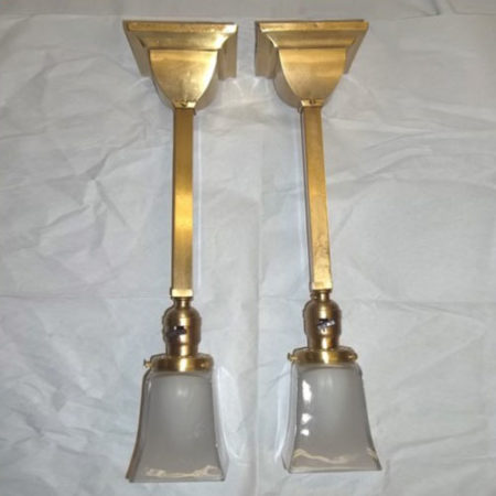 Pair of brass mission ceiling pendants