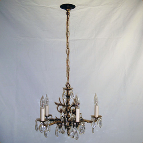 Cast brass and crystal chandelier with five lights