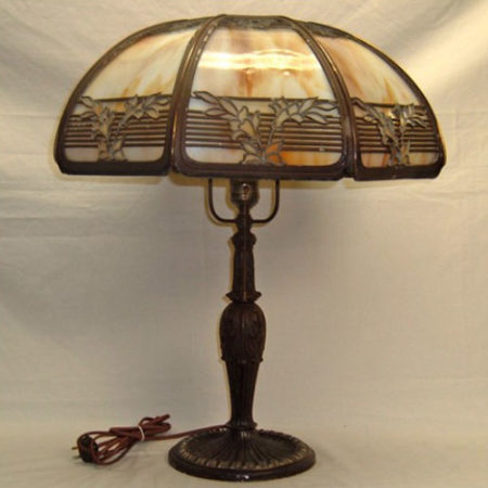 Slag glass table lamp, originally gas