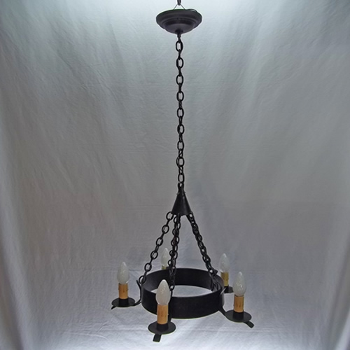Wrought iron five-light chandelier
