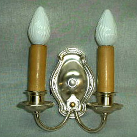 Silver over brass two-armed wall sconce