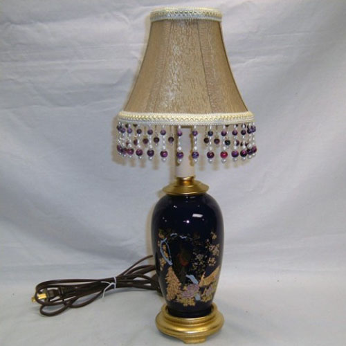 Petite ceramic lamp, royal blue with peacocks