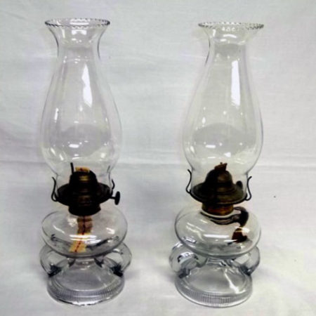 Rare pair of kerosene double-loop finger lamps