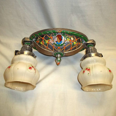 Oval ceiling flush mount, hand-painted on pewter