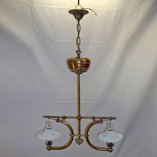 Rare brass gasoline vapor chandelier with two lights