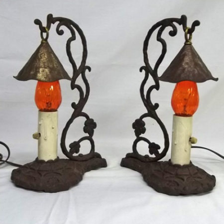 Pair of cast iron candle lamps