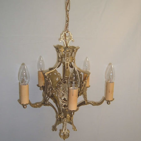 Art Deco cast brass chandelier with five lights