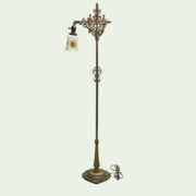 Cast iron bridge arm floor lamp with original gold wash