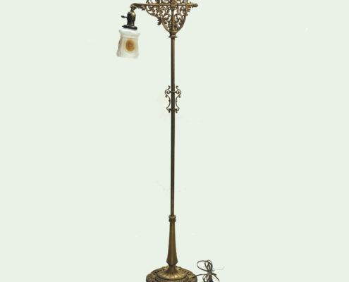 Cast iron bridge arm floor lamp with original gold wash