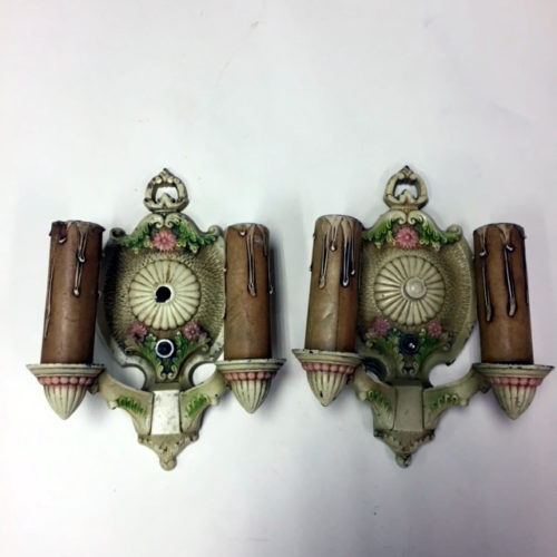 Pair double-armed painted wall sconces signed MLF Inc.