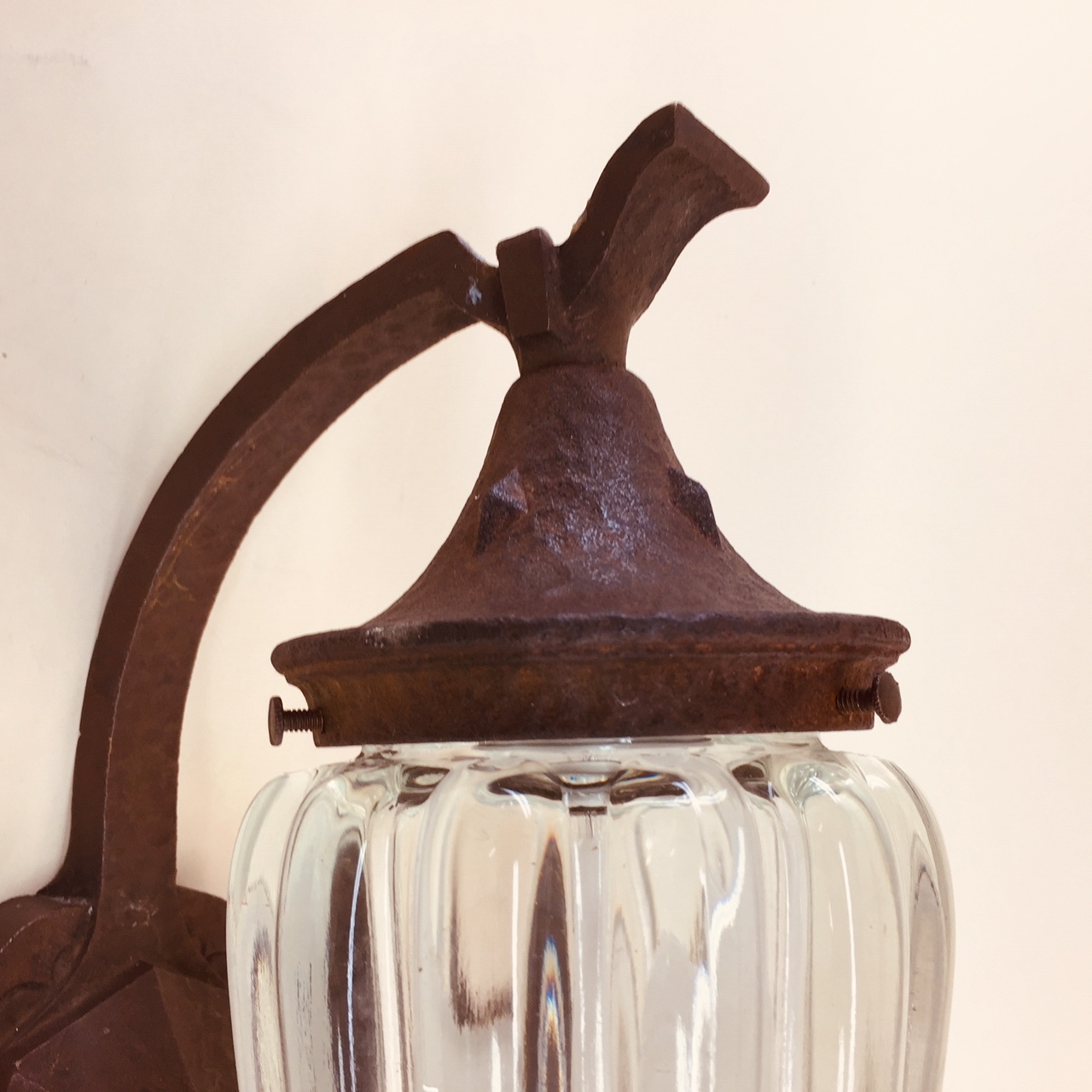 Hammered cast iron and brass outdoor sconce Old Lamps & Things, LLC