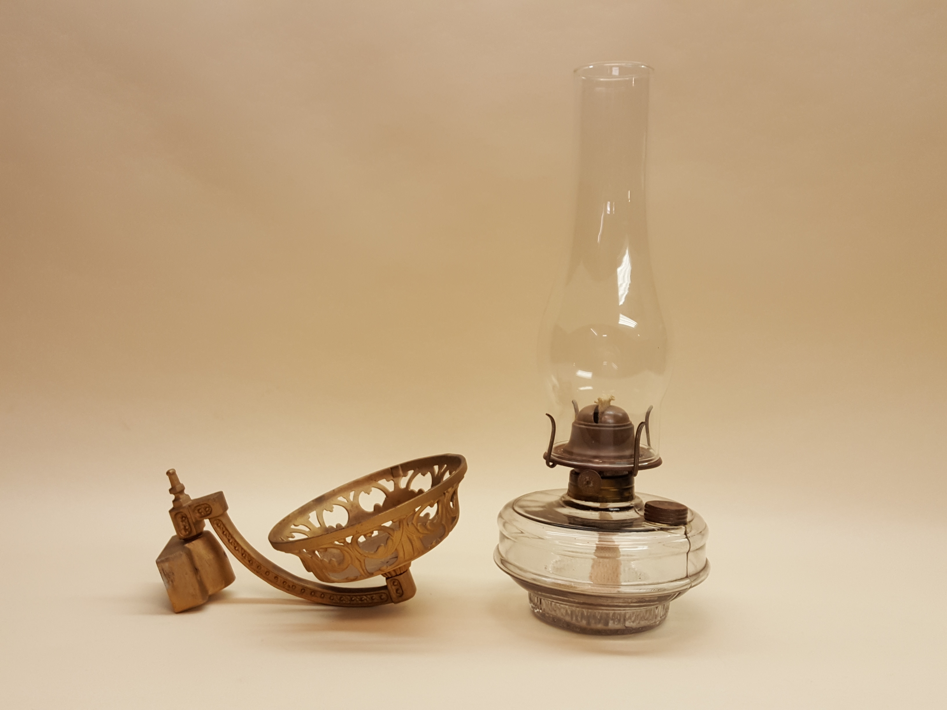 Kerosene lamp with cast iron bracket Old Lamps & Things, LLC