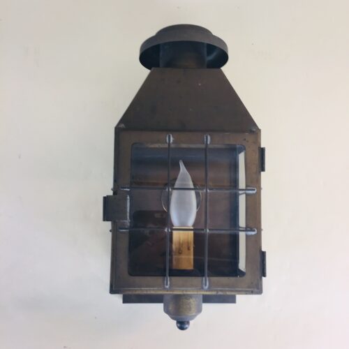Rectangular brass lantern with glass panels