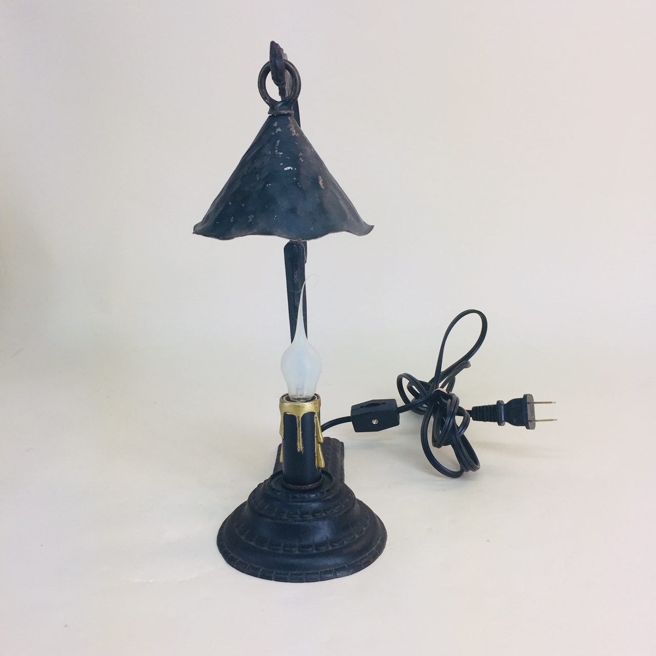 Single cast iron candle lamp with smoke bell Old Lamps & Things, LLC