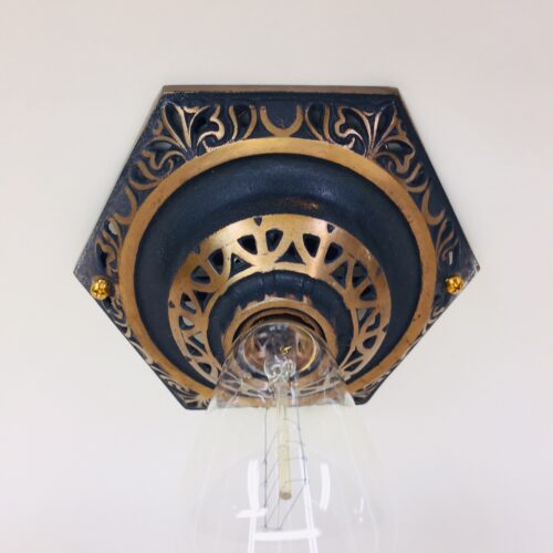 Hexagonal cast brass flush mount ceiling light fixture