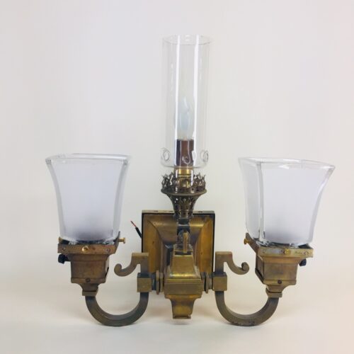 Brass mission style gas/electric sconce signed Bradley & Hubbard
