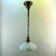 Brass pendant with white ribbed opal glass shade