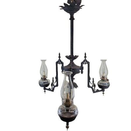 Three-armed Victorian kerosene chandelier